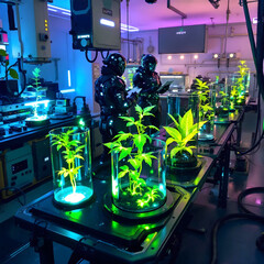 Futuristic Biotech Lab – Advanced Plant Growth in High-Tech Environment