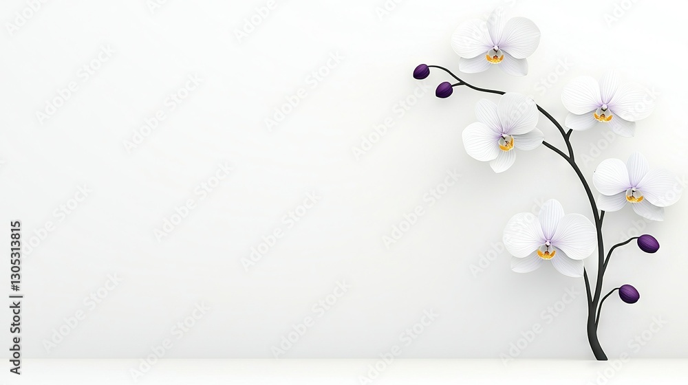 Aufkleber a white orchid branch against a pure white backdrop can serve as the perfect canvas for adding text 