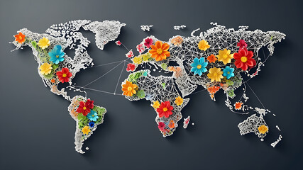 Continent world map. Outline World Map Background. Global network connection.