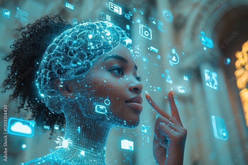 Poster digital integration and futuristic ai concepts showcased with a virtual human brain