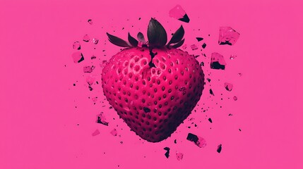 Pink strawberry explodes on pink background. For blog header, promotion