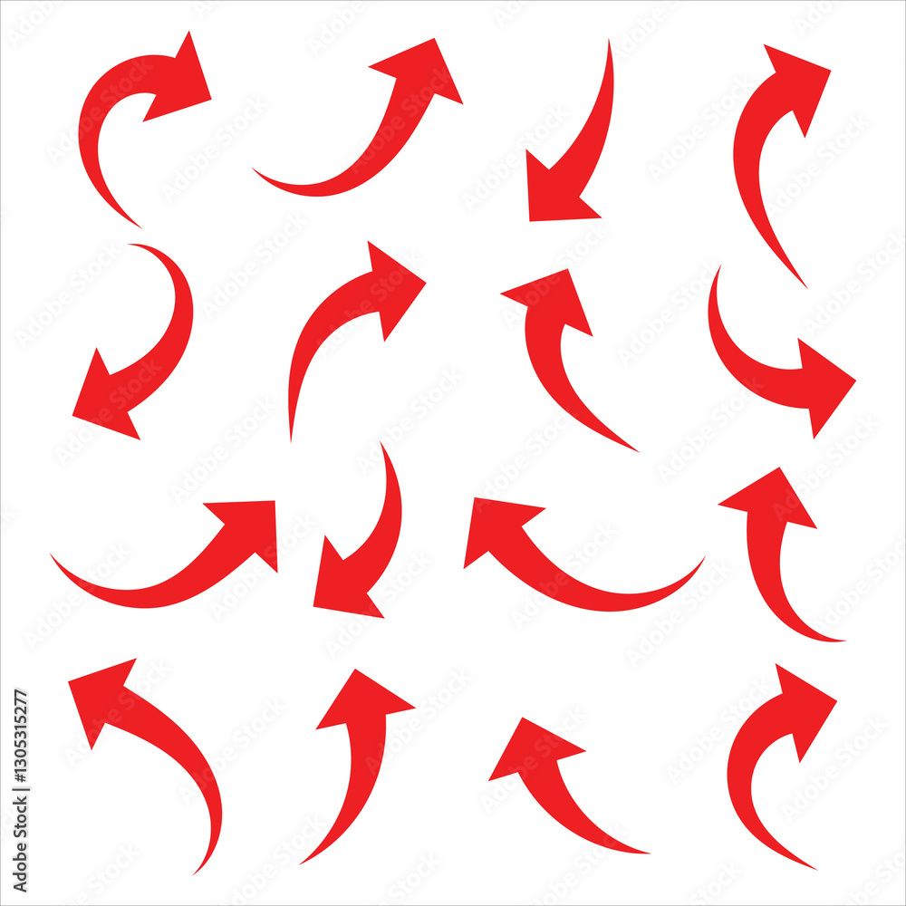 Poster set of red curved arrow. curved arrows, hand drawn red curved arrows. red curve arrow icon vector il