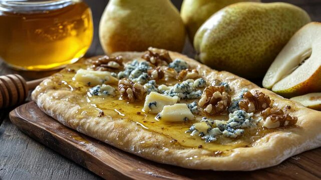 pita bread with cheese and nuts. Selective focus