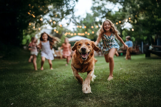 Weekend BBQ with Playful Kids and a Happy Dog