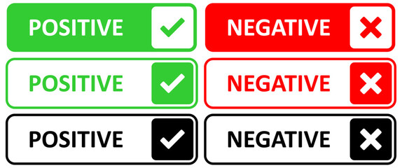 Positive and negative label banner button with check mark icon sign, checkmark tick and cross sign checkbox icons.