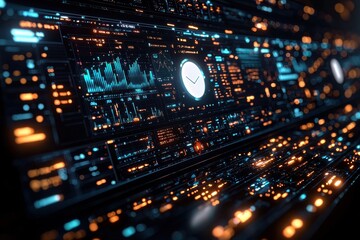 High-tech interface displaying futuristic data visualization and analytical graphics
