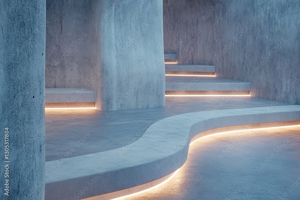 Poster a spacious corridor features sleek concrete walls and soft glowing led strips along the edges, creat