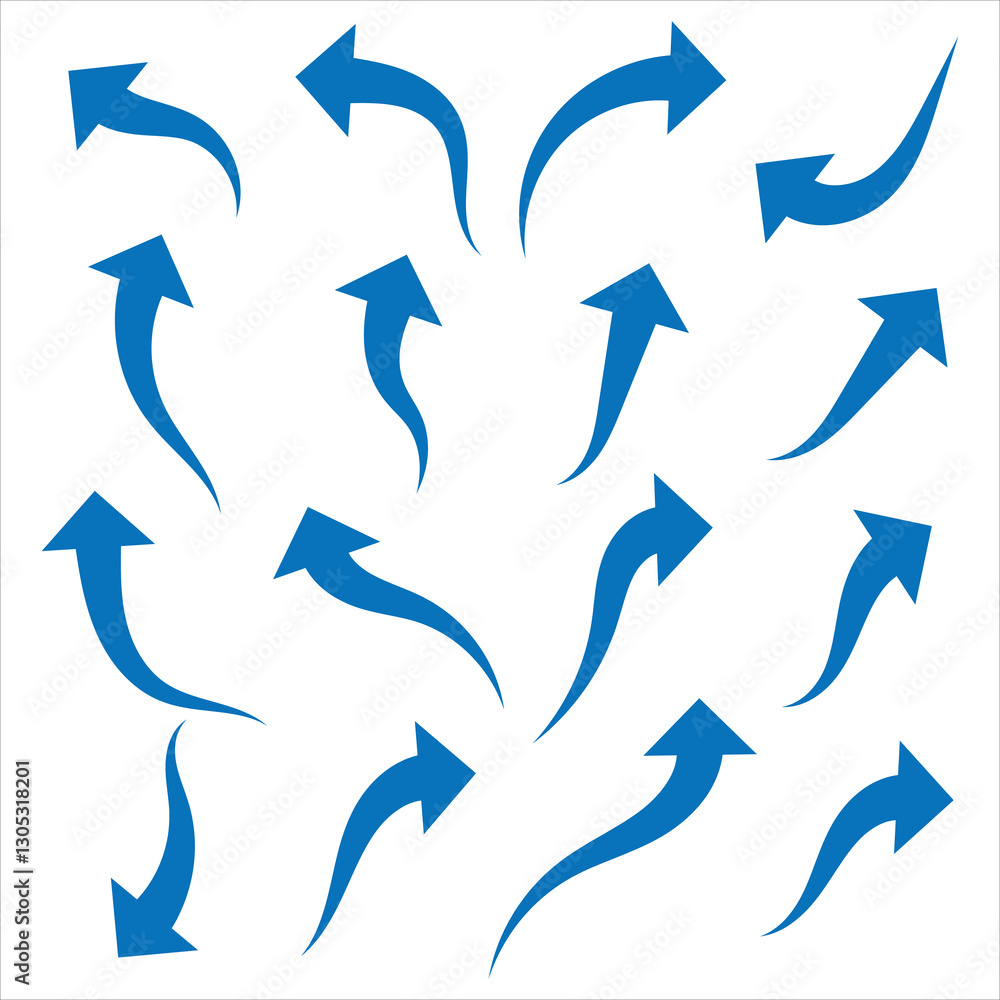 Poster set of long blue curve arrow icon. blue curve arrow icon set. arrow icon set. blue curve arrow vecto