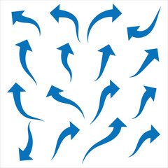 Set of long blue curve arrow icon. Blue curve arrow icon set. Arrow icon set. Blue curve arrow vector illustration.