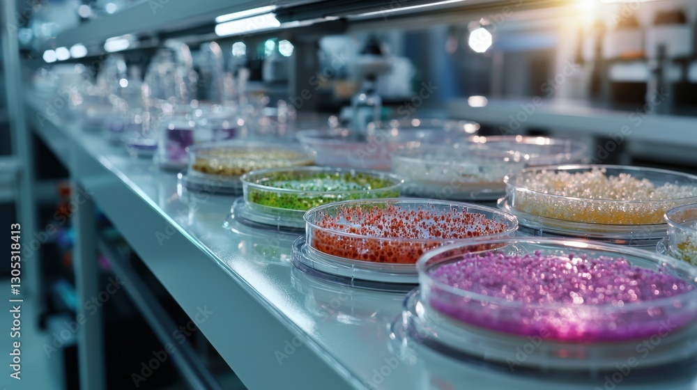 Poster a row of test tubes with different colored liquids in them