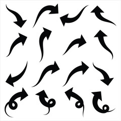 Curved arrow icons set. Curved arrows in black. Vector arrow symbol collection isolated on white background.