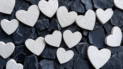 Obraz premium A collection of white hearts are scattered across a black background