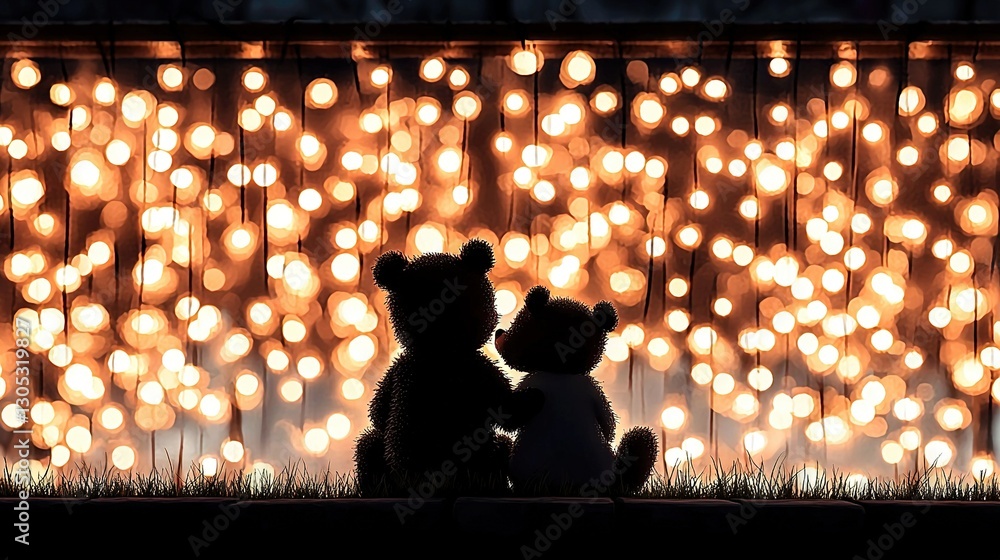 Poster a pair of bears rest on the couch beside each other with soft lighting illuminating the background