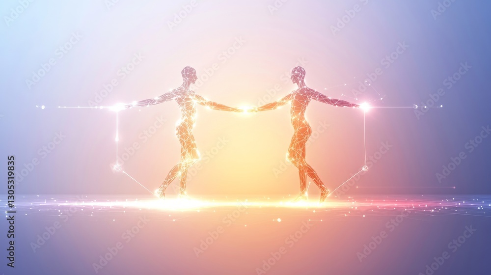 Poster futuristic robots dancing in colorful light.
