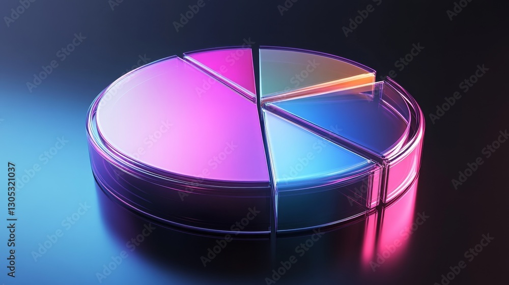 Fototapete a futuristic d pie chart with subtle reflections and a smooth, modern aesthetic, top-down view, no t