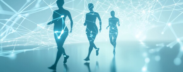 Futuristic silhouettes in digital space design.