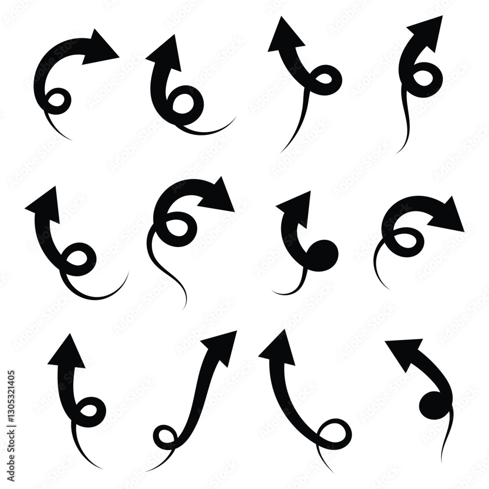 Poster curved arrow icons set. curved arrows in black. vector arrow symbol collection isolated on white bac