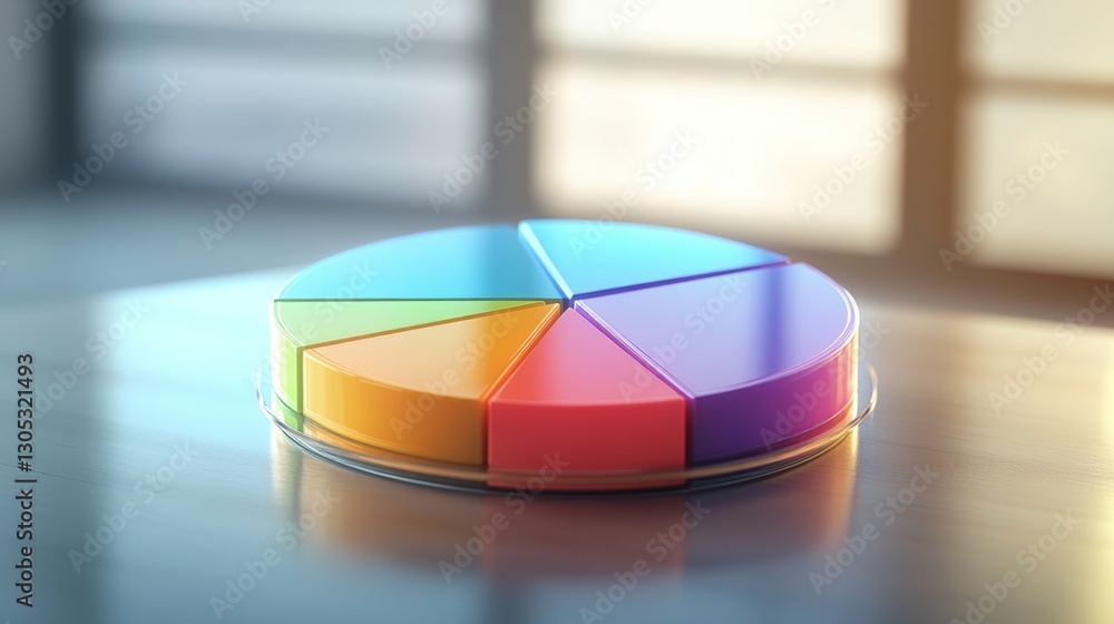 Aufkleber a modern d pie chart with subtle depth effects, soft reflections, and a data-driven aesthetic, no te