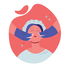A happy woman gets a facial at the spa.  Skin care. Vector illustration 
Illustration. Cosmetology and professional skin care.
Microcurrent facial therapy. Aesthetic therapy in cosmetology. 