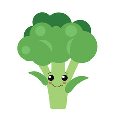 Broccoli cute smiling, vector illustration of a happy vegetable, isolated on white background