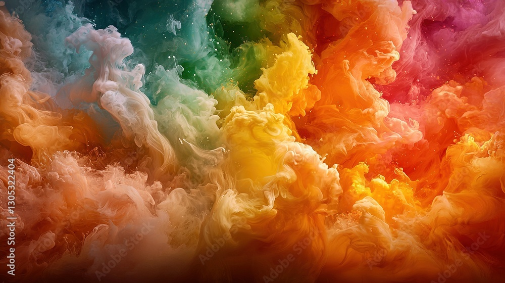 Poster a multicolored cloud of smoke appears to float in the air in this image