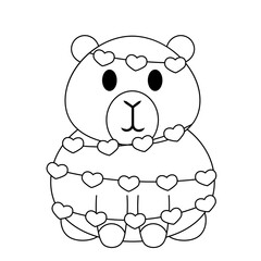 Cute Capybara with garland in form heart in black and white