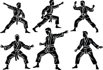  Martial Arts Group Pose Vector