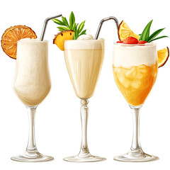 Tropical Creamy Cocktails Pina Colada, Mai Tai, and Orange Dream