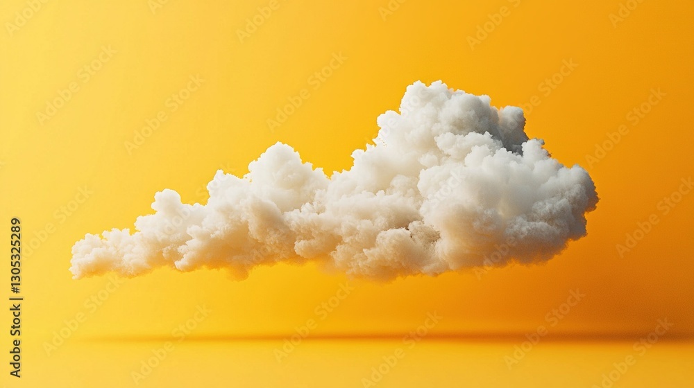 Poster a cloud floating on a yellow background with a person's shadow in front of it