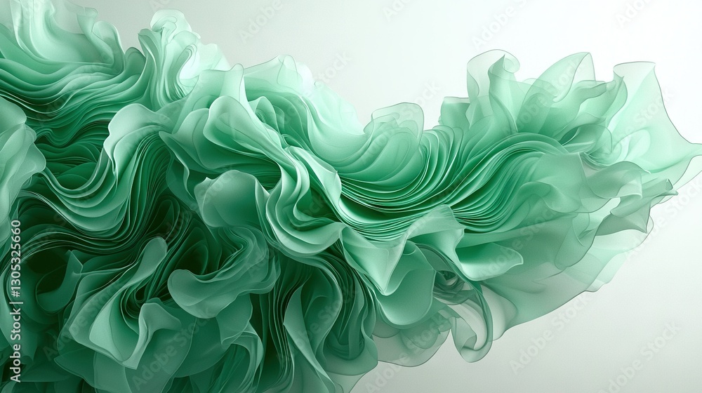 Poster a large green object on a white background with a sharp focus of the object in the foreground
