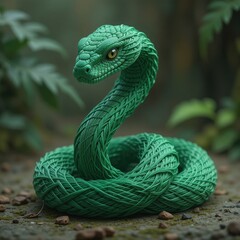 Fototapeta premium Intricate Green Snake Figurine Art Close Up Detailed Craftwork