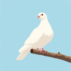 Obraz premium Elegant White Dove Perched on Wooden Branch Minimalist Illustration for Advertising