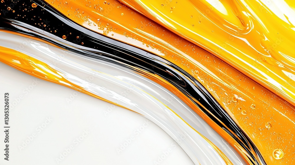 Poster a sharp focus on a yellow-white backdrop featuring black and white patterns and droplets of water at