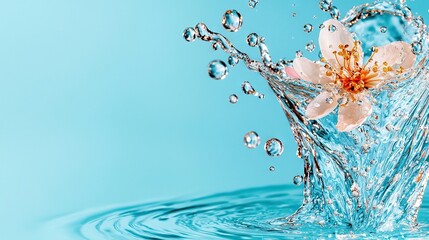   Water splash with pink flower and bubble bottom