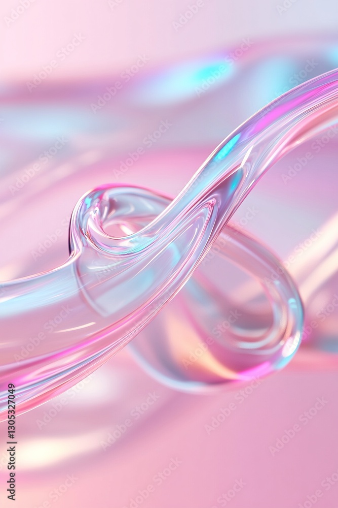 Poster soft holographic reflections create an elegant high-tech atmosphere in pastel tones, with flowing ir