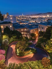 Naklejka premium Lombard Street Aerial View: Night City Landscape with Urban Architecture