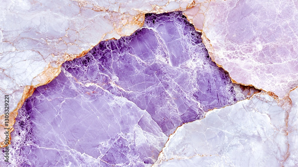Poster a detailed image of a marble block displaying distinct purple and golden stripes on both sides