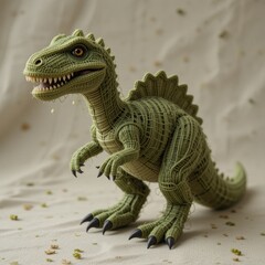Fototapeta premium Adorable Knitted Dinosaur Toy Posing Gracefully Perfect for Kids Room Decor