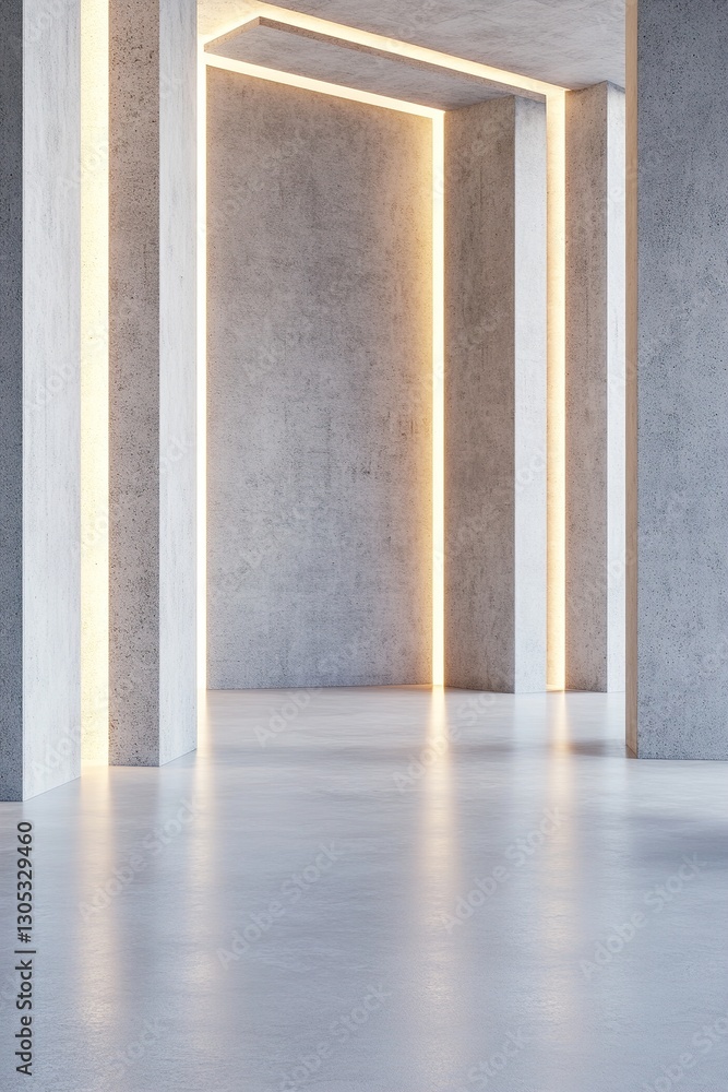 Poster experience a spacious abstract concrete environment characterized by sleek geometric panel walls ill