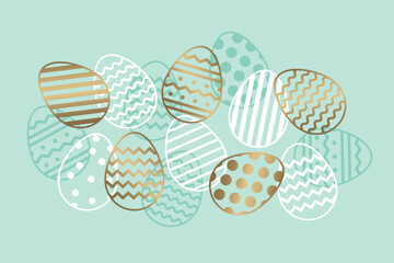 Minimal Easter background with golden eggs. Elegant design. Vector illustration