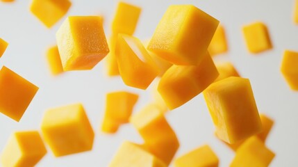 Falling Pumpkin Cubes on White Background
