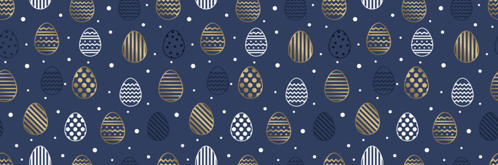 Easter seamless pattern with golden eggs. Background in modern style. Vector illustration