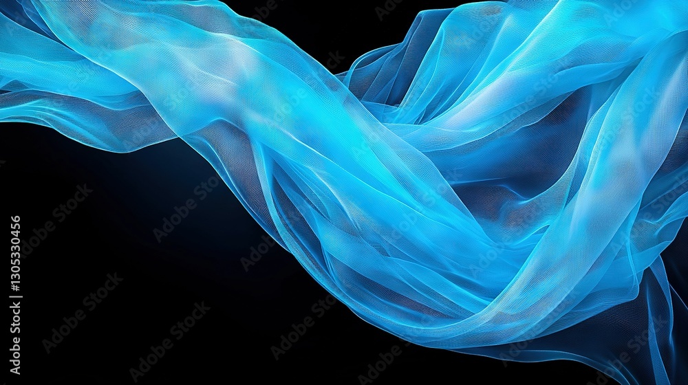 Poster a photo of a blue fabric on a dark background with a blurred image of the material swaying in the wi