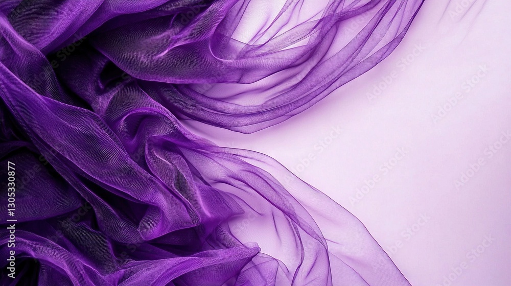 Poster a close-up of a purple background with multiple layers of sheer fabric at its base