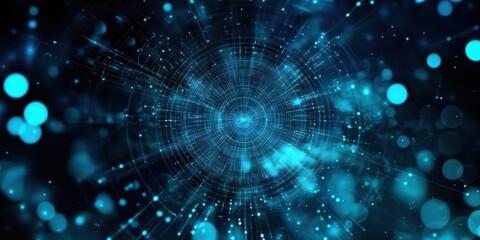 Obraz premium A futuristic digital background with glowing blue matrix-style code streaming down in a cyberpunk aesthetic.