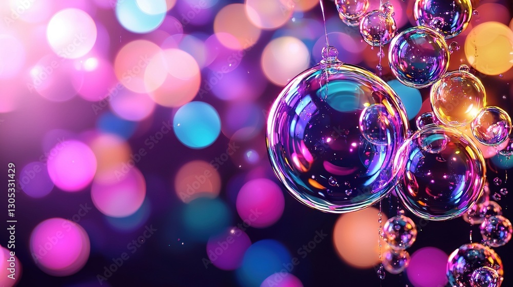 Poster a vibrant array of bubbles float amidst a captivating backdrop of purple and azure, bathed in ambien