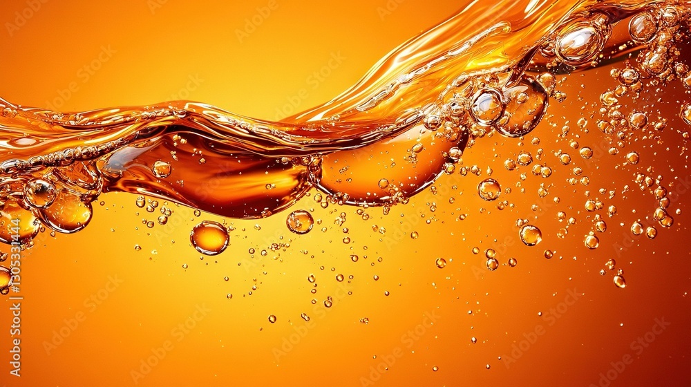 Poster orange background with water splashing from top to bottom in center