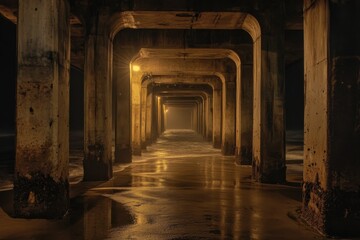Obraz premium Manhattan Beach Pier at Night. Twilight Light on California Coastline