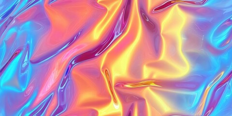 Fototapeta premium Holographic rainbow foil iridescent texture abstract hologram background . A crinkled holographic foil with a shimmering mix of pink, blue, and purple tones
