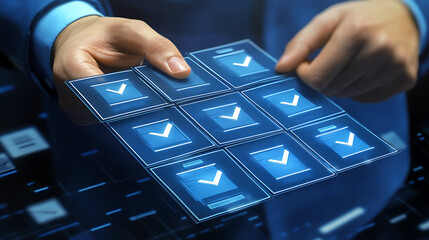Digital Checkmarks Grid Technology Business Verification Process Success Approval Concept Modern Tech Confirmation IT Solutions Project Progress Achievement